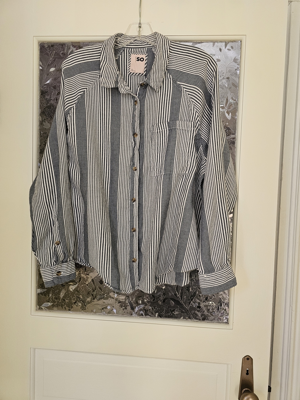 SO Striped Button-Up Shirt in Navy and White